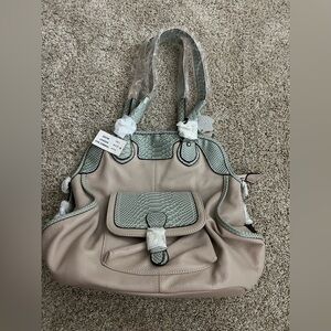 Monroe & Main Elegant Beige and Gray Women's Handbag